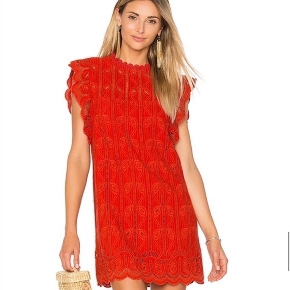 Anthro’s Tularosa,Chetna Vibrant Coral Lace Tunic Dress,Exquisite Lace,Size S - Picture 5 of 8